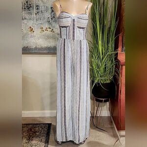 NWT Xhilaration Blue Gray Striped Split Wide Leg Jumpsuit Women's Size Medium